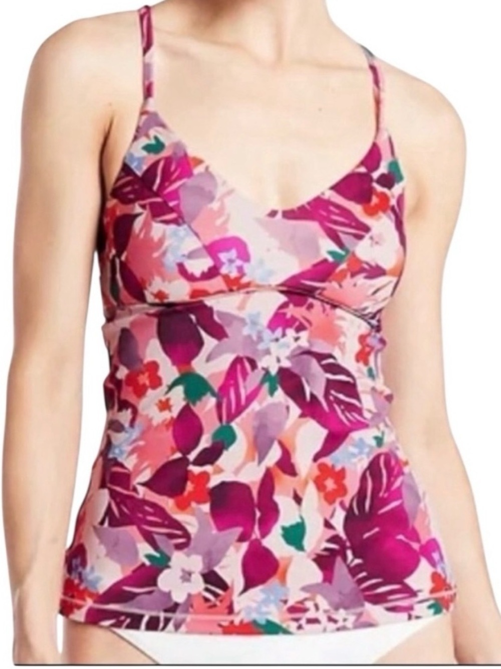 Athleta Day Break Pink Multi Floral Tankini Top Size XL
